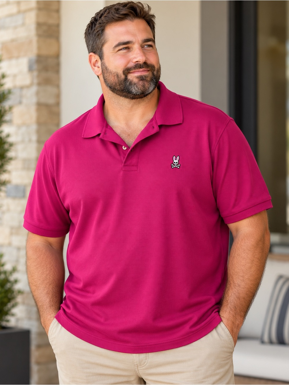 Psycho Bunny Men’s Size 9 Magenta Pima Cotton Polo Shirt Embroidered Logo